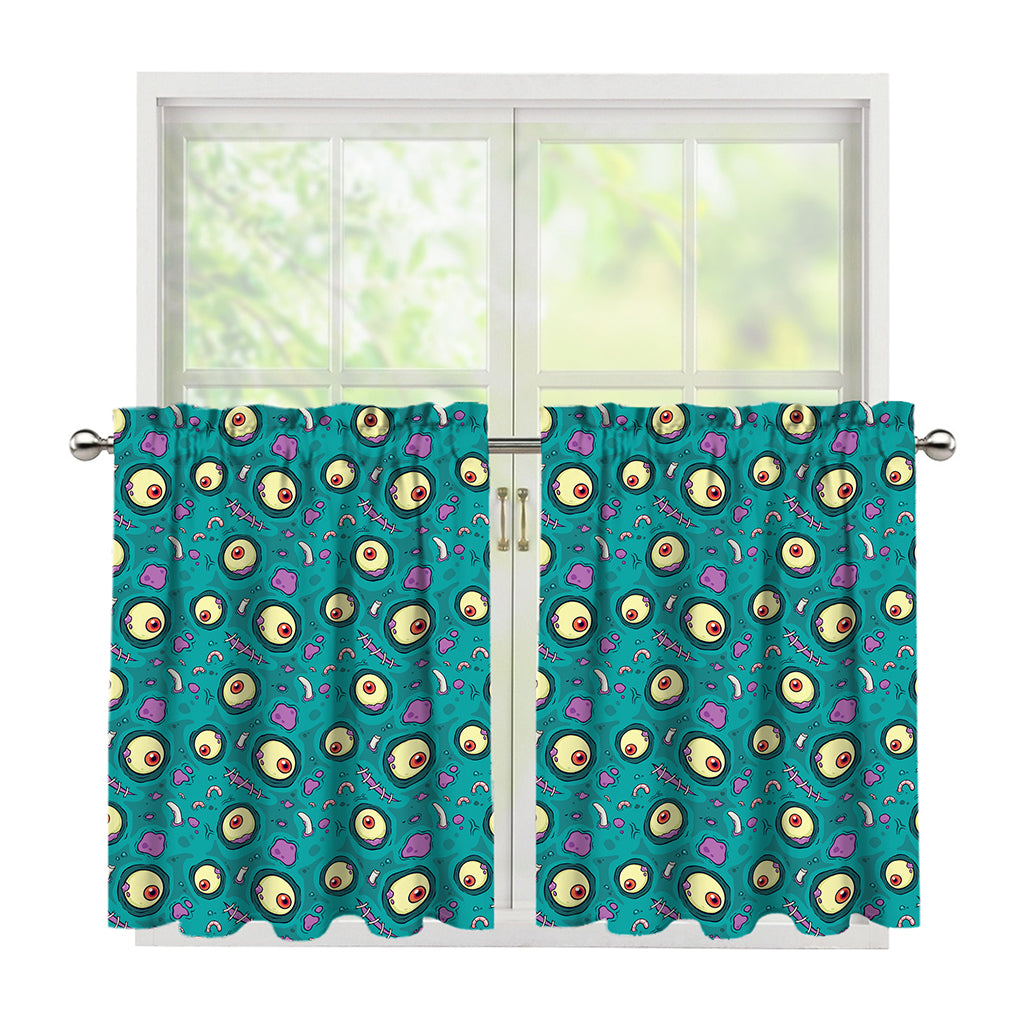 Blue Zombie Pattern Print Tier Curtains