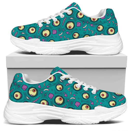 Blue Zombie Pattern Print White Chunky Shoes