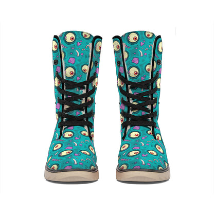 Blue Zombie Pattern Print Winter Boots