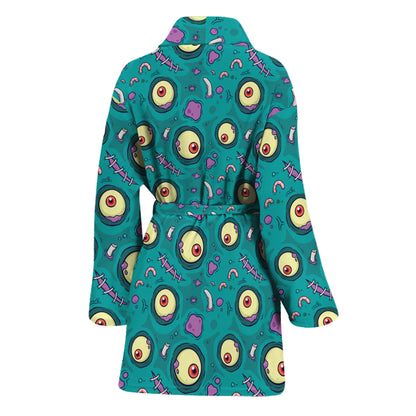 Blue Zombie Pattern Print Women's Bathrobe