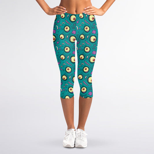 Blue Zombie Pattern Print Women's Capri Leggings