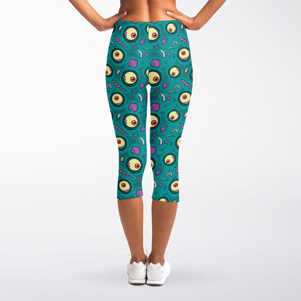 Blue Zombie Pattern Print Women's Capri Leggings