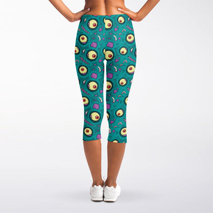 Blue Zombie Pattern Print Women's Capri Leggings