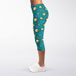 Blue Zombie Pattern Print Women's Capri Leggings