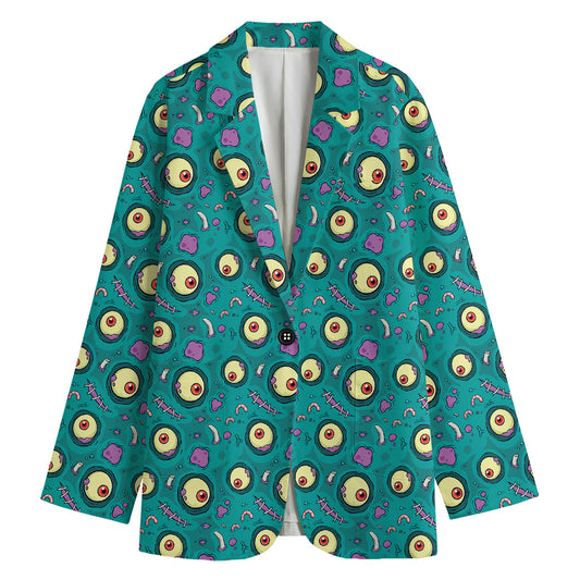 Blue Zombie Pattern Print Women's Cotton Blazer