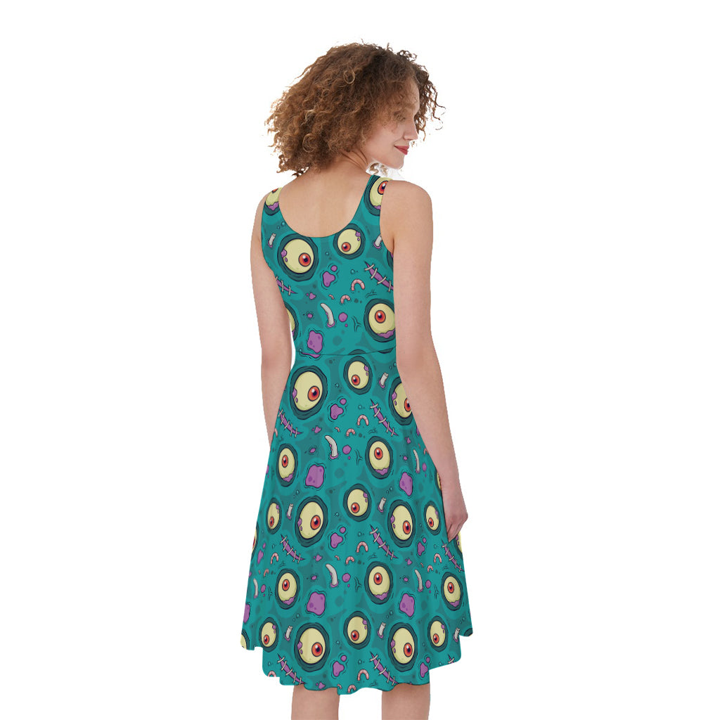 Blue Zombie Pattern Print Women's Sleeveless Dress