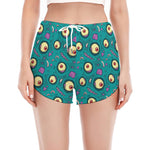 Blue Zombie Pattern Print Women's Split Running Shorts