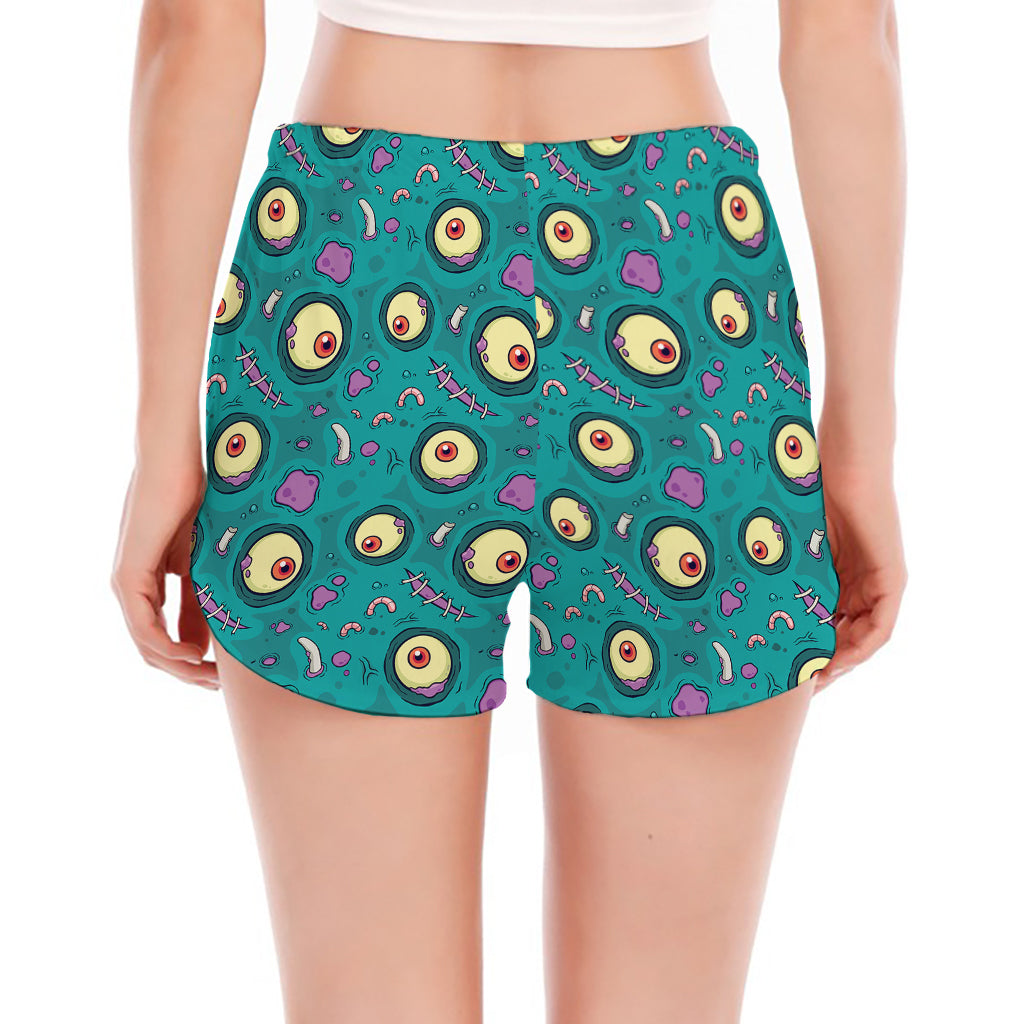 Blue Zombie Pattern Print Women's Split Running Shorts