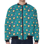 Blue Zombie Pattern Print Zip Sleeve Bomber Jacket