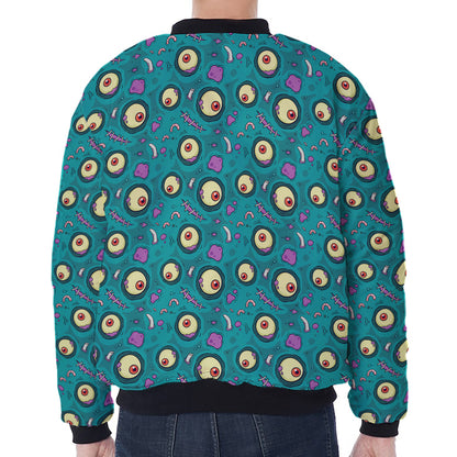 Blue Zombie Pattern Print Zip Sleeve Bomber Jacket