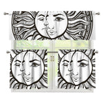 Bohemian Celestial Sun And Moon Print 3 Piece Kitchen Curtains