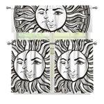 Bohemian Celestial Sun And Moon Print 3 Piece Kitchen Curtains