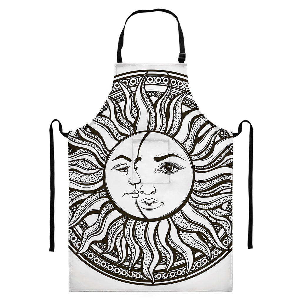 Bohemian Celestial Sun And Moon Print Bib Apron With Pocket