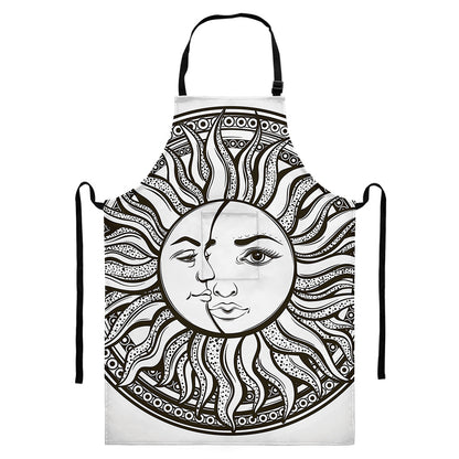 Bohemian Celestial Sun And Moon Print Bib Apron With Pocket