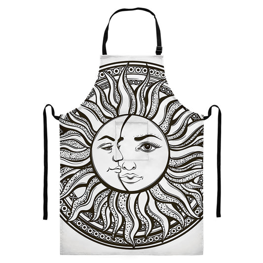 Bohemian Celestial Sun And Moon Print Bib Apron With Pocket