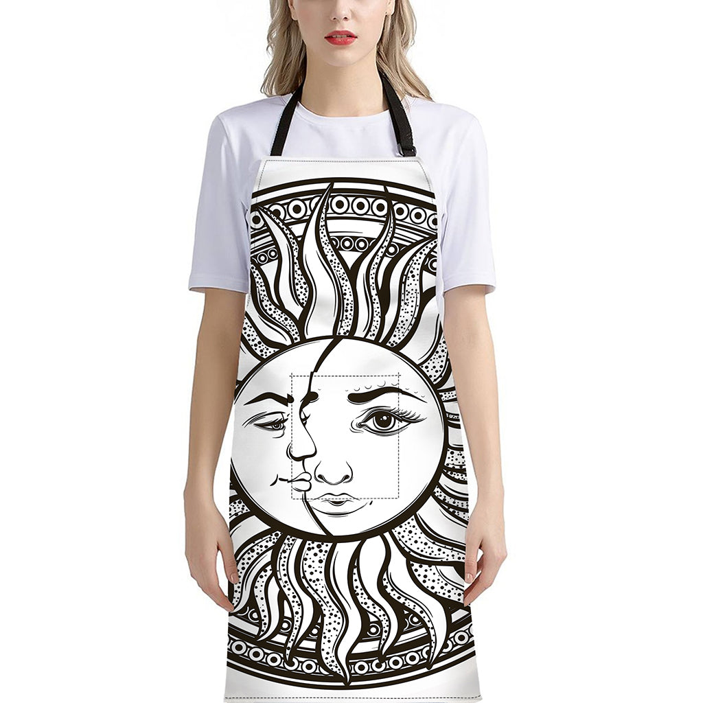 Bohemian Celestial Sun And Moon Print Bib Apron With Pocket