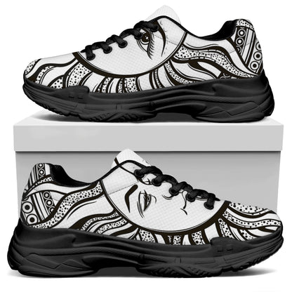 Bohemian Celestial Sun And Moon Print Black Chunky Shoes