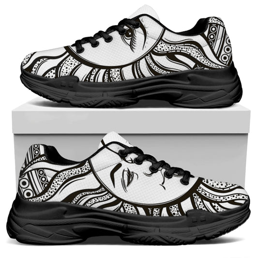 Bohemian Celestial Sun And Moon Print Black Chunky Shoes