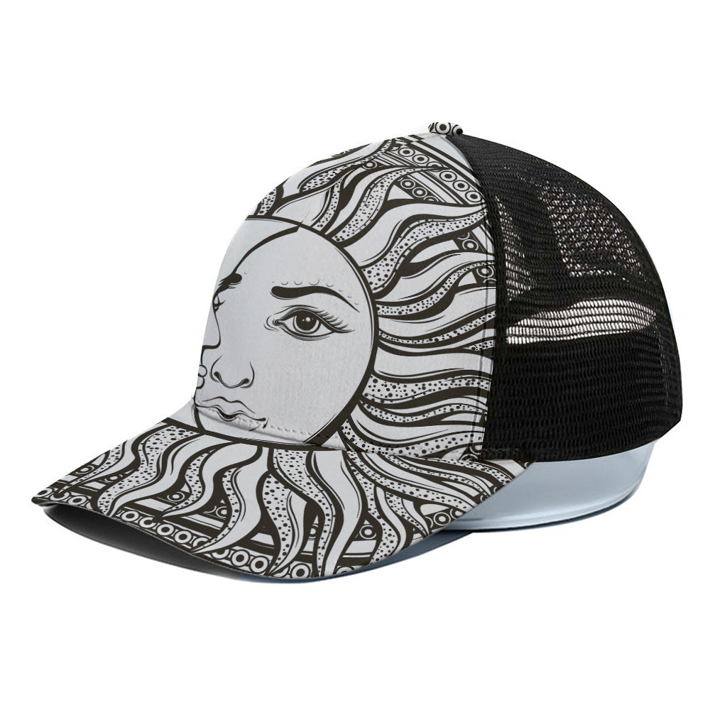 Bohemian Celestial Sun And Moon Print Black Mesh Trucker Cap
