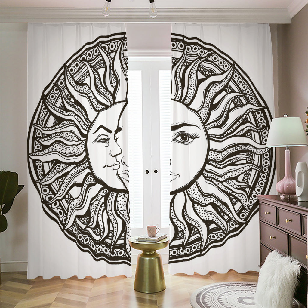 Bohemian Celestial Sun And Moon Print Blackout Pencil Pleat Curtains