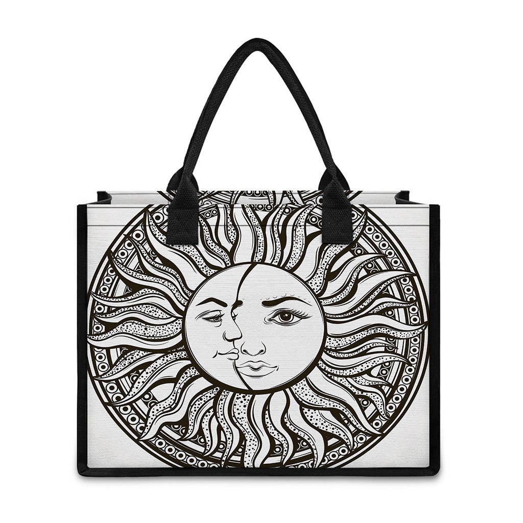 Bohemian Celestial Sun And Moon Print Canvas Tote Bag