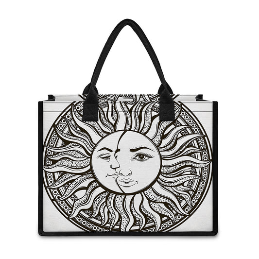 Bohemian Celestial Sun And Moon Print Canvas Tote Bag