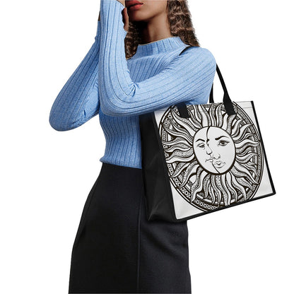 Bohemian Celestial Sun And Moon Print Canvas Tote Bag