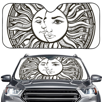 Bohemian Celestial Sun And Moon Print Car Windshield Sun Shade
