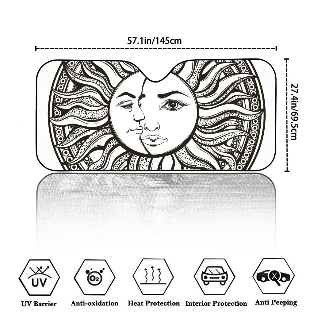 Bohemian Celestial Sun And Moon Print Car Windshield Sun Shade