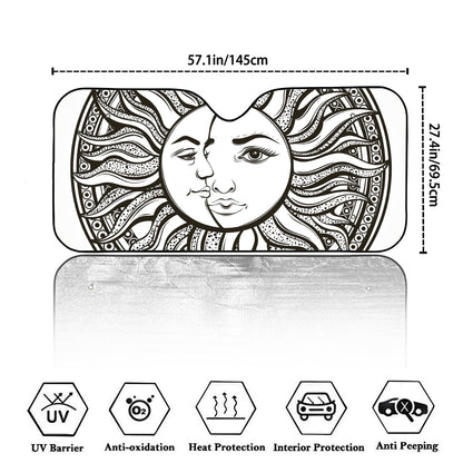 Bohemian Celestial Sun And Moon Print Car Windshield Sun Shade