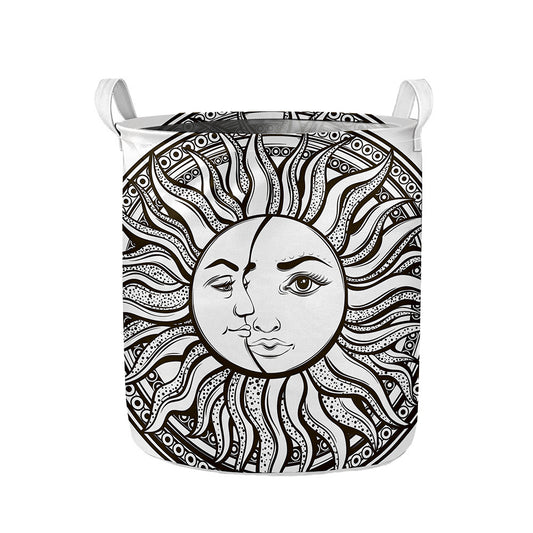 Bohemian Celestial Sun And Moon Print Collapsible Laundry Basket