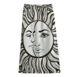 Bohemian Celestial Sun And Moon Print Cotton Front Slit Maxi Skirt