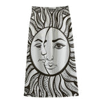 Bohemian Celestial Sun And Moon Print Cotton Front Slit Maxi Skirt