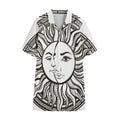Bohemian Celestial Sun And Moon Print Cotton Hawaiian Shirt