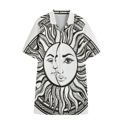 Bohemian Celestial Sun And Moon Print Cotton Hawaiian Shirt