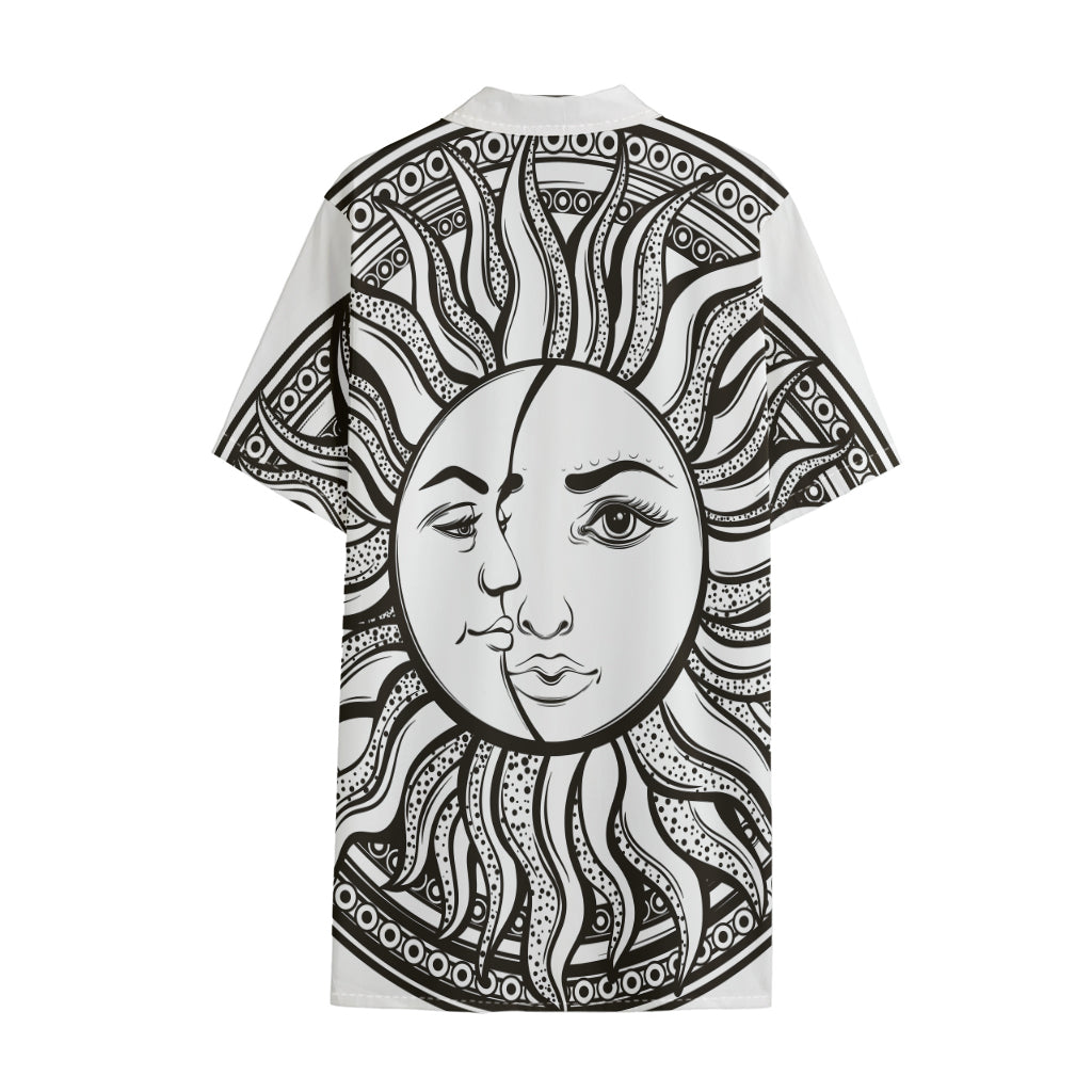Bohemian Celestial Sun And Moon Print Cotton Hawaiian Shirt