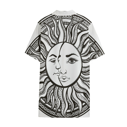 Bohemian Celestial Sun And Moon Print Cotton Hawaiian Shirt