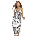 Bohemian Celestial Sun And Moon Print Cross Back Cami Dress