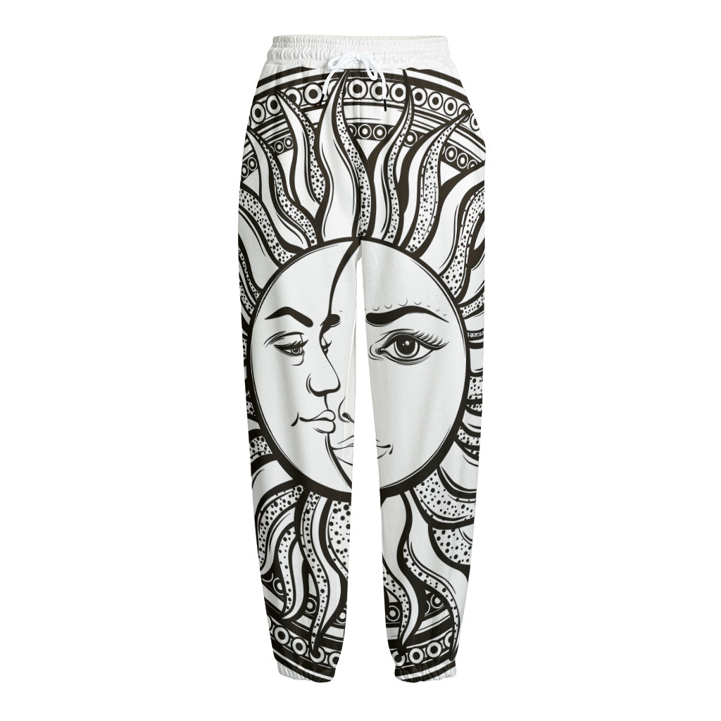 Bohemian Celestial Sun And Moon Print Fleece Lined Knit Pants