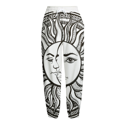 Bohemian Celestial Sun And Moon Print Fleece Lined Knit Pants