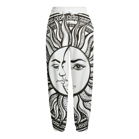 Bohemian Celestial Sun And Moon Print Fleece Lined Knit Pants