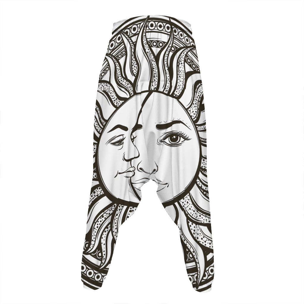 Bohemian Celestial Sun And Moon Print Hammer Pants