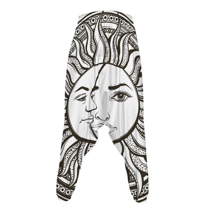 Bohemian Celestial Sun And Moon Print Hammer Pants