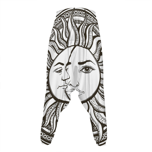 Bohemian Celestial Sun And Moon Print Hammer Pants