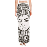 Bohemian Celestial Sun And Moon Print High Slit Maxi Skirt