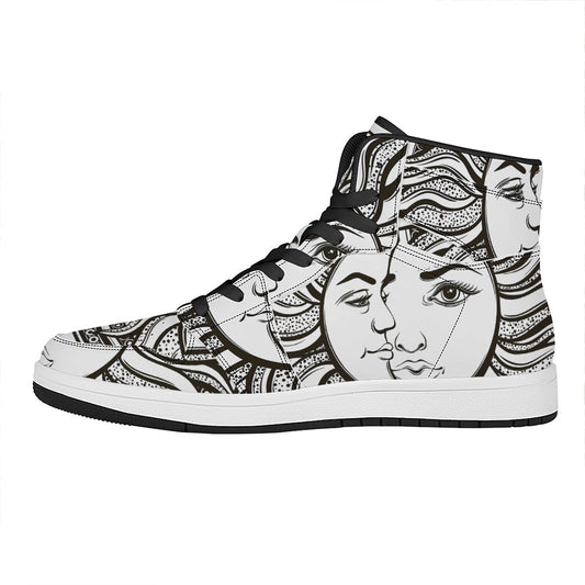Bohemian Celestial Sun And Moon Print High Top Leather Sneakers