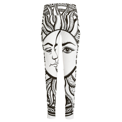 Bohemian Celestial Sun And Moon Print High-Waisted Pocket Leggings