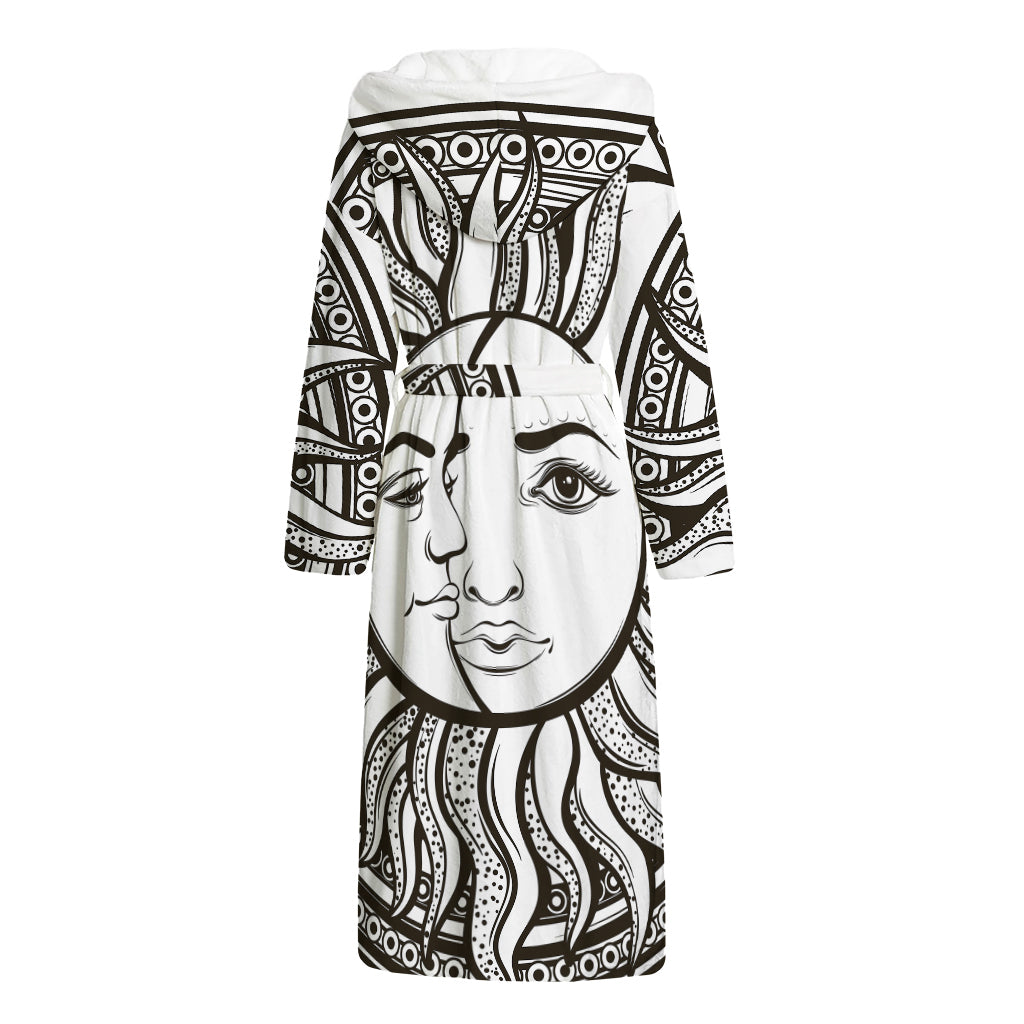 Bohemian Celestial Sun And Moon Print Hooded Bathrobe