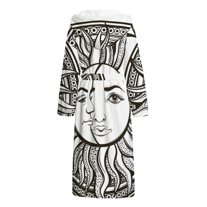 Bohemian Celestial Sun And Moon Print Hooded Bathrobe