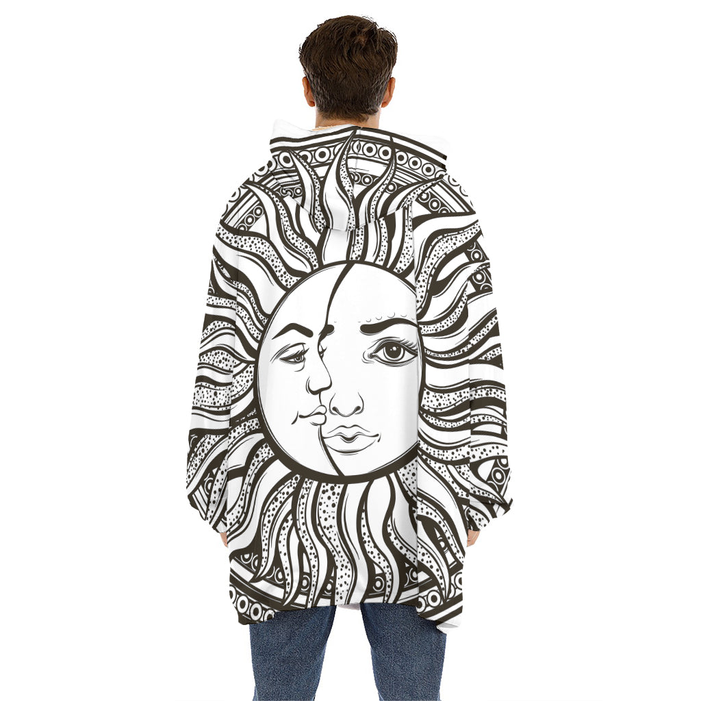 Bohemian Celestial Sun And Moon Print Hoodie Blanket